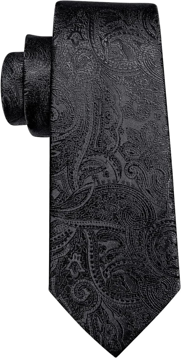 Barry.Wang Men Ties Paisley Woven Silk Necktie Set with Pocket Suqare Cufflinks Formal