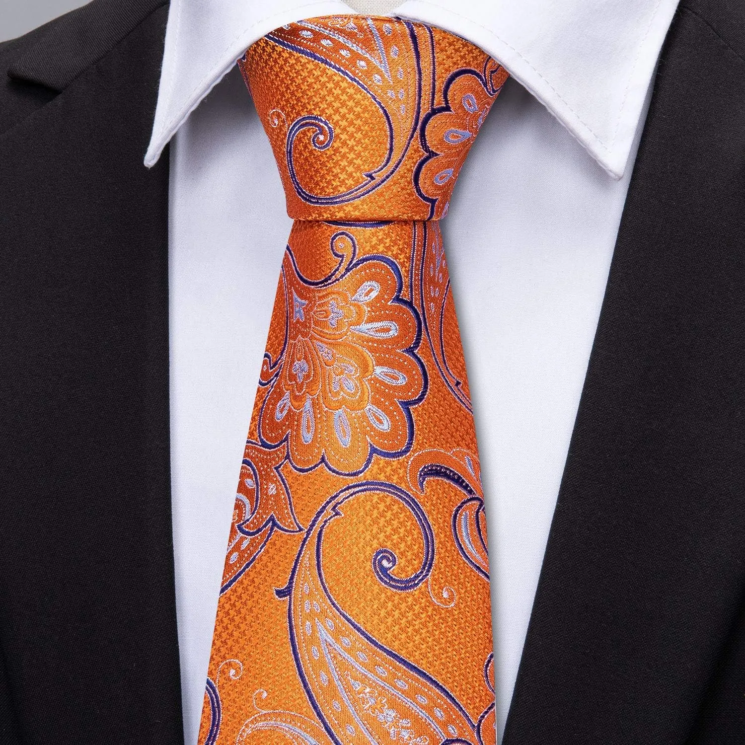 Barry.Wang Men Ties Paisley Woven Silk Necktie Set with Pocket Suqare Cufflinks Formal