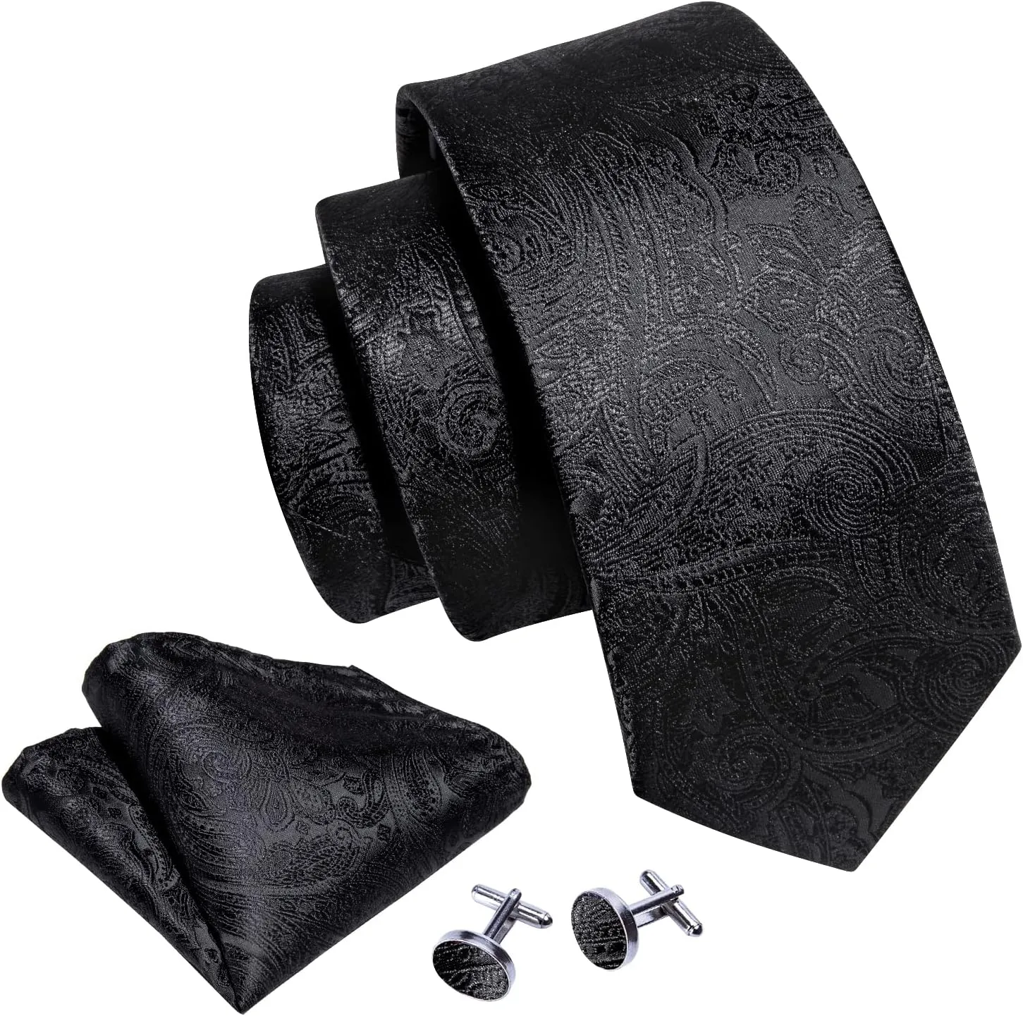 Barry.Wang Men Ties Paisley Woven Silk Necktie Set with Pocket Suqare Cufflinks Formal