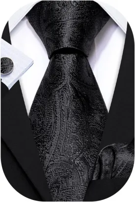 Barry.Wang Men Ties Paisley Woven Silk Necktie Set with Pocket Suqare Cufflinks Formal