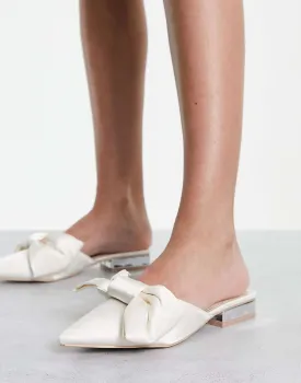 Be Mine Bridal Alezae Ivory Open Back Bow Slippers