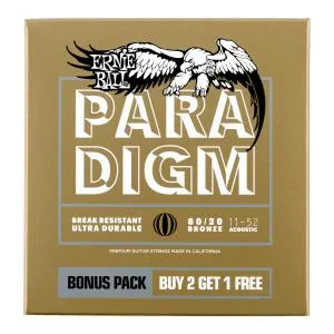 Ernie Ball Paradigm Light 80/20 Bronze Acoustic Guitar Strings 11-52 Gauge, 3 Pack