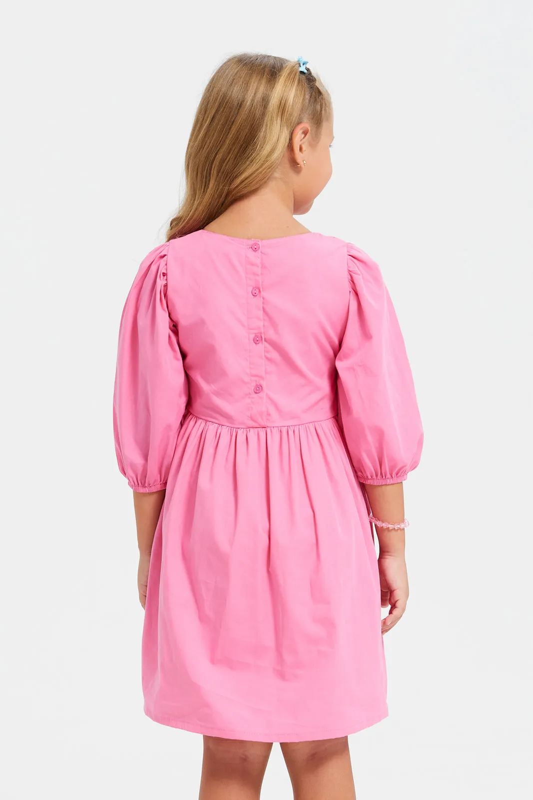 Girls Pink Smocked Poplin Dress