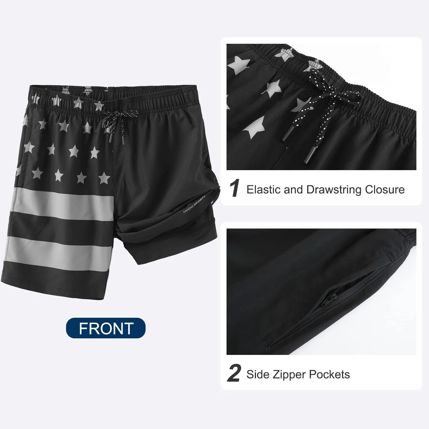 HODOSPORTS Mens Swimsuit Trunks 7" Quick-Dry Swim Shorts with Compression Liner and Zipper Pockets
