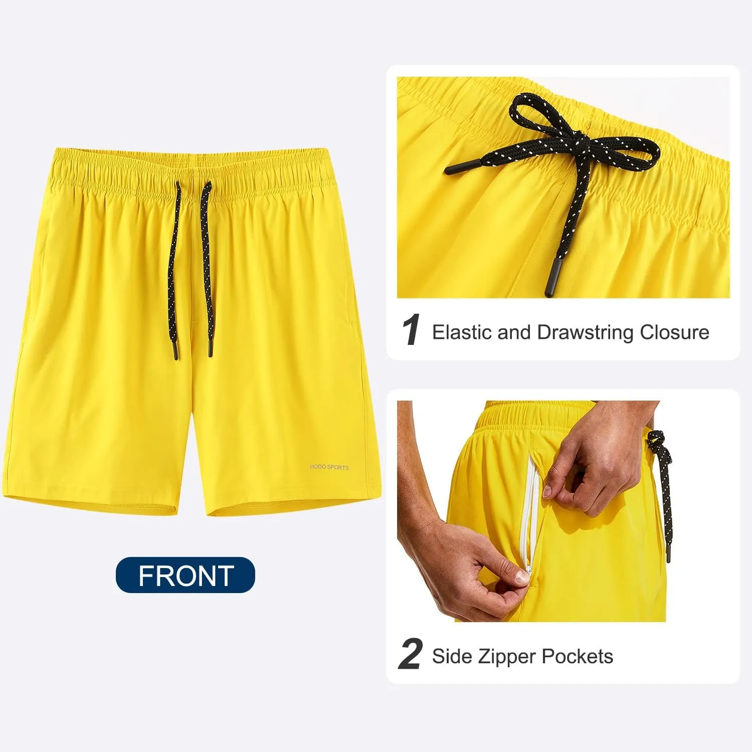 HODOSPORTS Mens Swimsuit Trunks 7" Quick-Dry Swim Shorts with Compression Liner and Zipper Pockets
