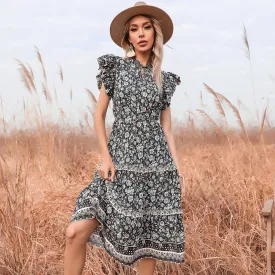 KittenAlarm - Floral V-neck Flared Sleeve Dress