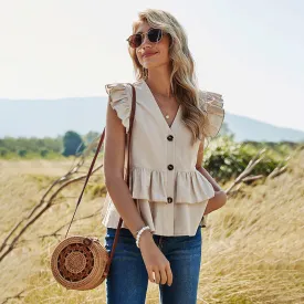 KittenAlarm - Solid Color Casual Single-Breasted Blouse