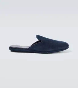 Manolo Blahnik suede slippers, blue