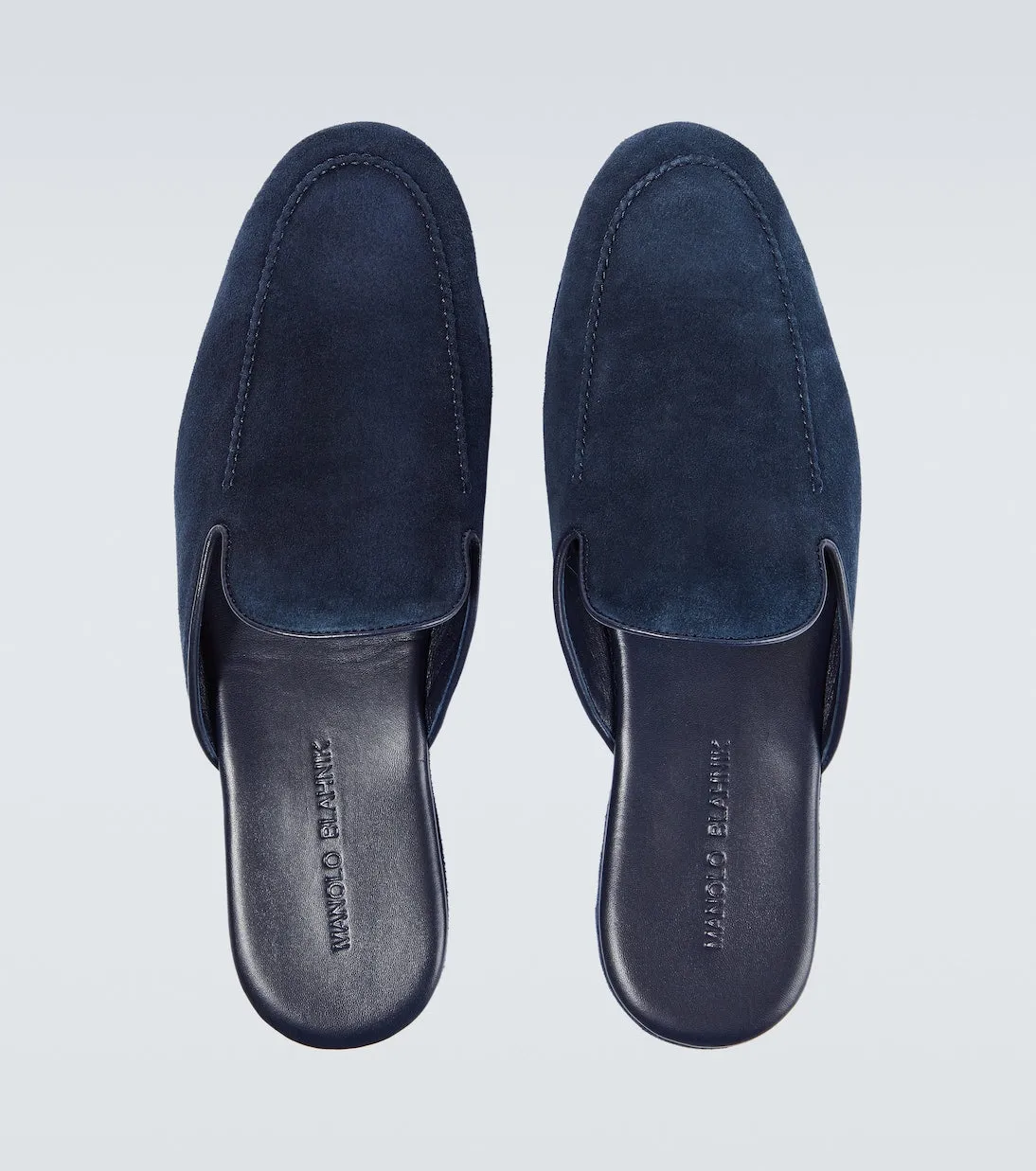Manolo Blahnik suede slippers, blue