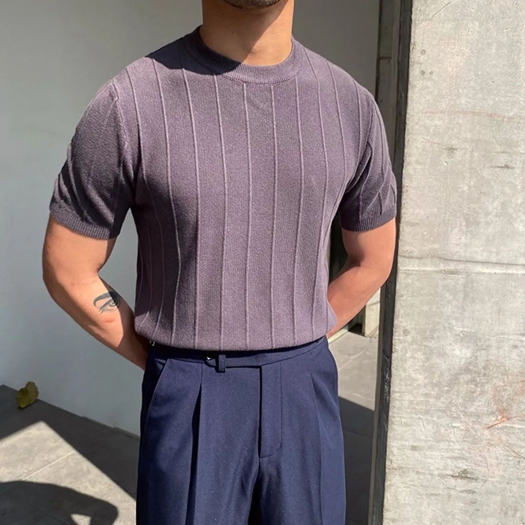 Mens Round Neck Knitted T-Shirt