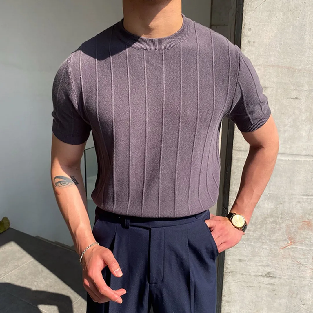 Mens Round Neck Knitted T-Shirt