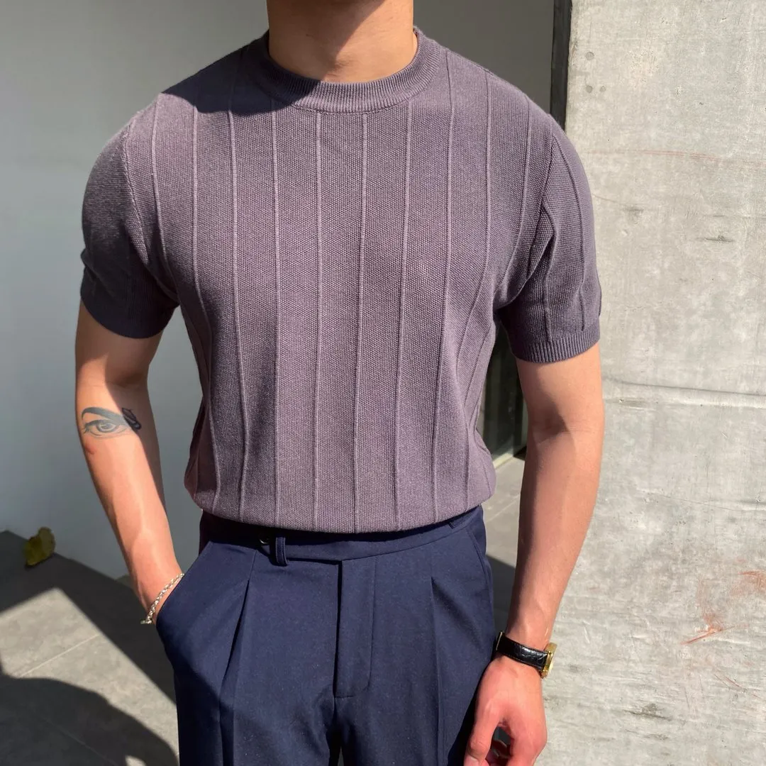 Mens Round Neck Knitted T-Shirt