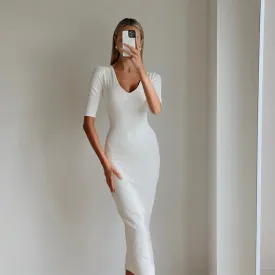 MIA White Bodycon V Neck Midi Dress
