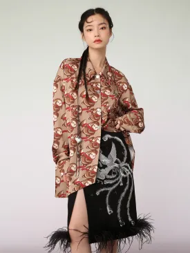 MUKZIN Brown Artist Joint Casual Graphic Print Shirt