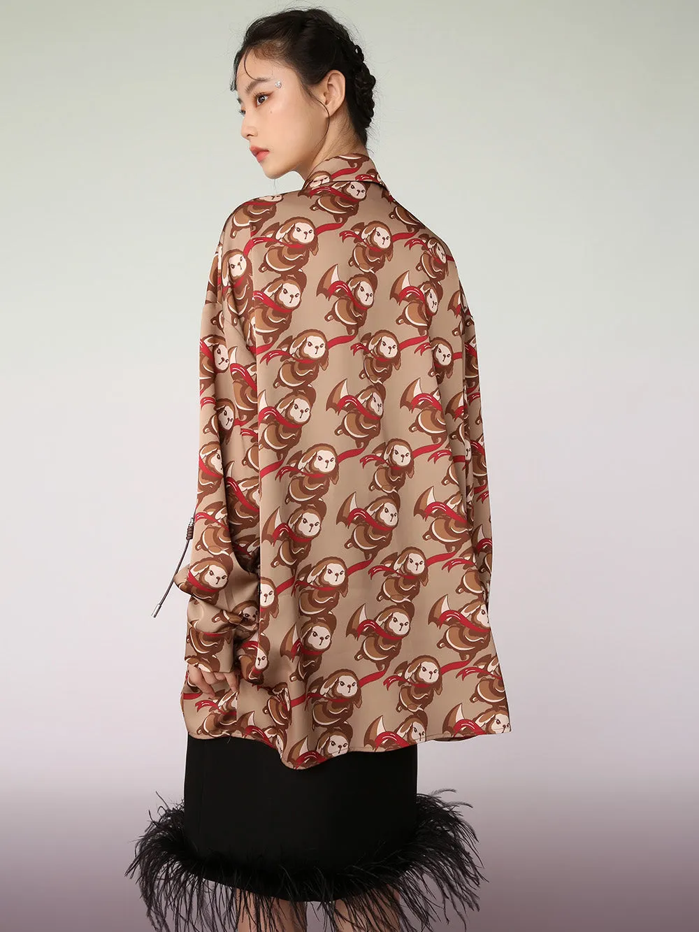 MUKZIN Brown Artist Joint Casual Graphic Print Shirt
