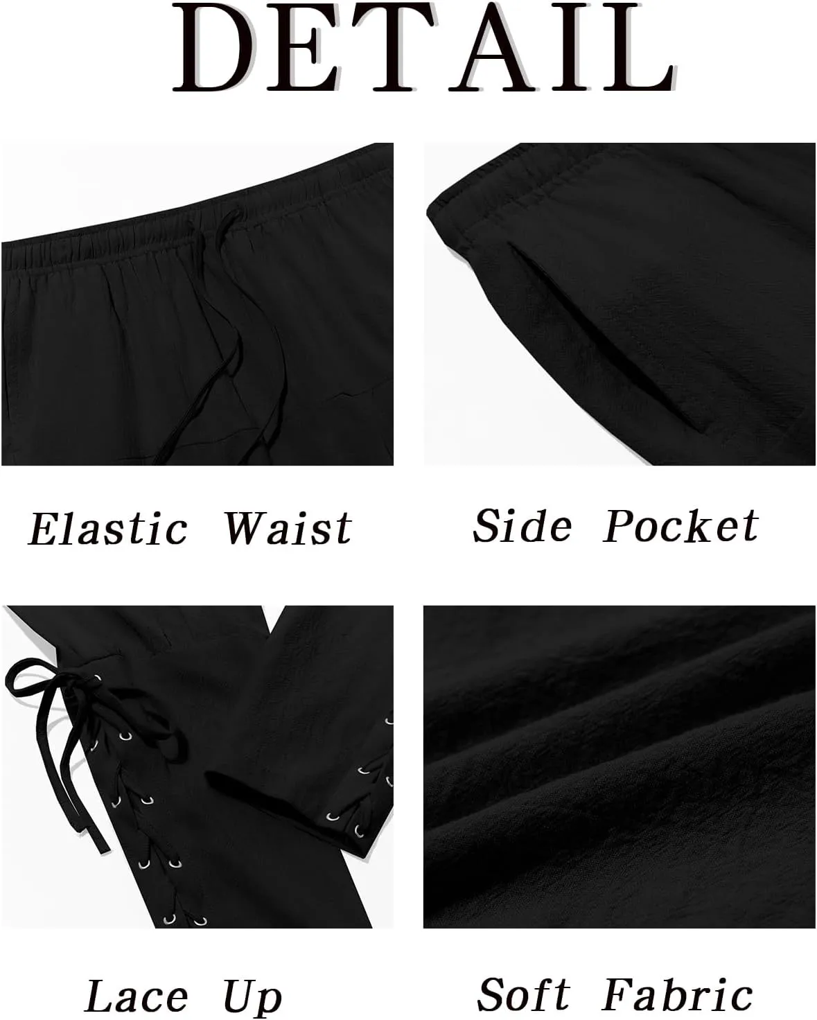 Runcati Mens Medieval Ankle Banded Pants Renaissance Viking Pirate Navigator Costume Pants Lace Up Cotton Halloween Trousers
