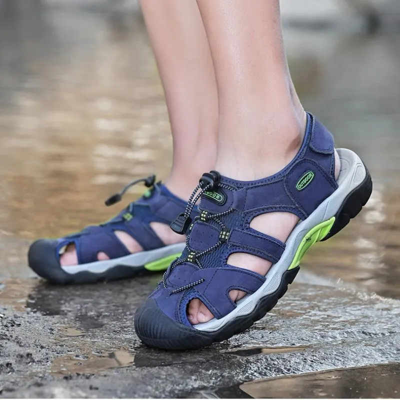 Summer handmade top cowhide outdoor river tracing casual men's beach shoes