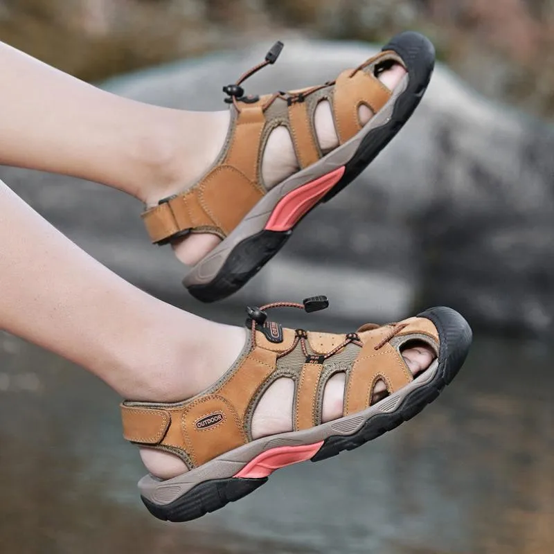 Summer handmade top cowhide outdoor river tracing casual men's beach shoes
