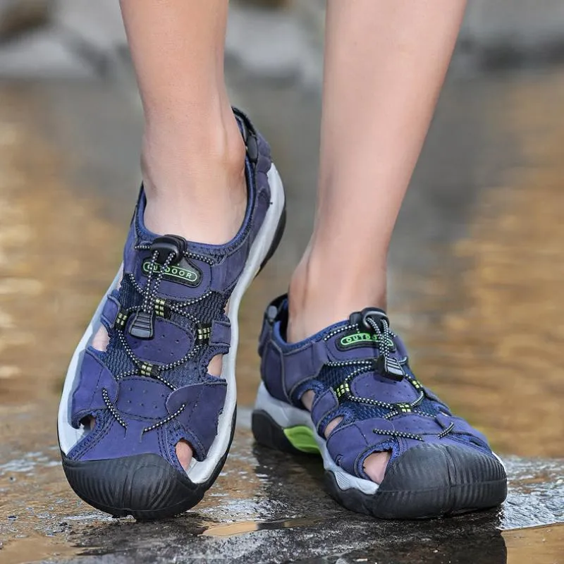 Summer handmade top cowhide outdoor river tracing casual men's beach shoes