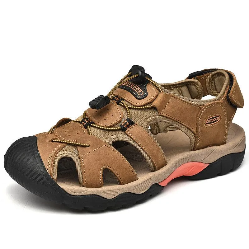 Summer handmade top cowhide outdoor river tracing casual men's beach shoes
