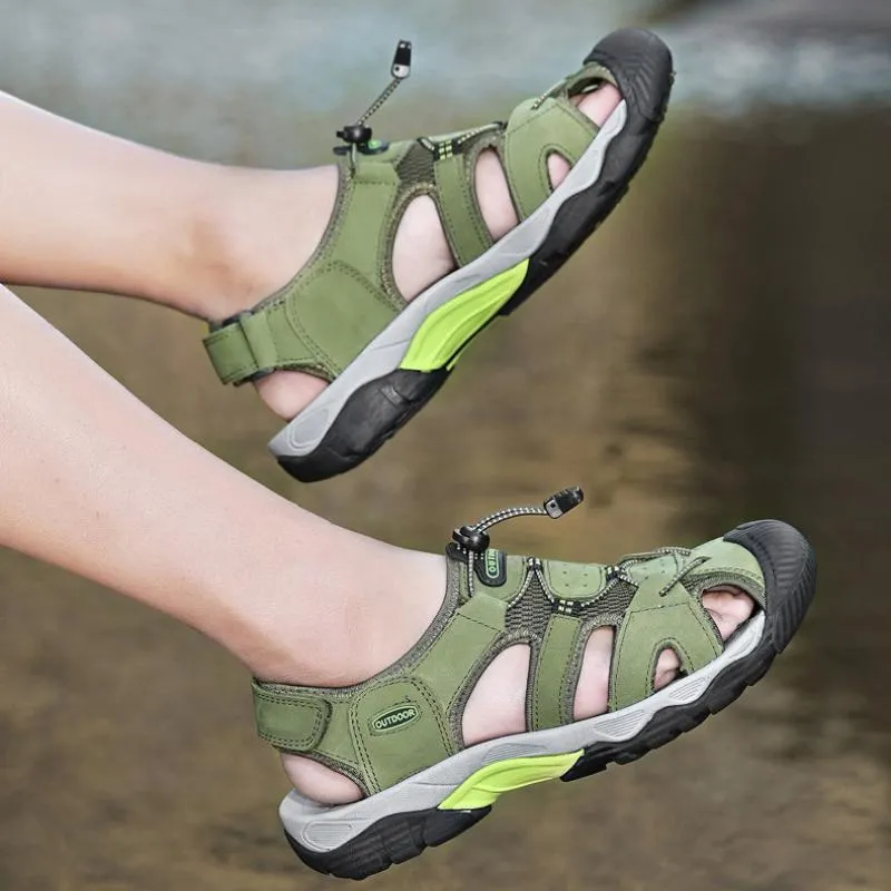 Summer handmade top cowhide outdoor river tracing casual men's beach shoes