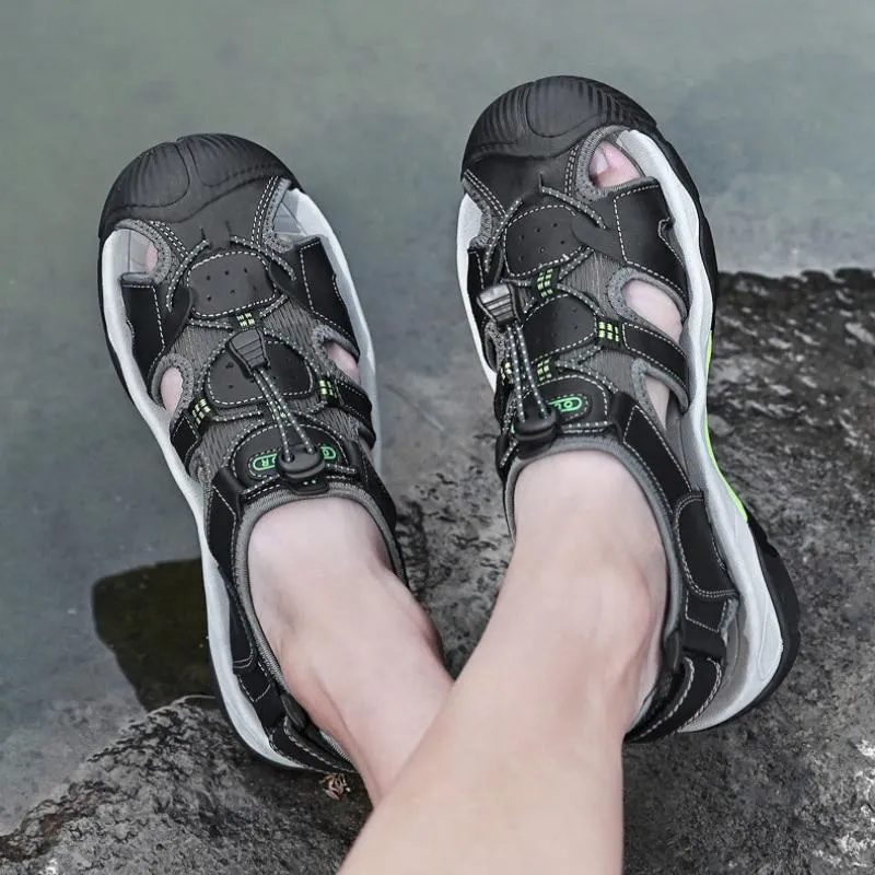 Summer handmade top cowhide outdoor river tracing casual men's beach shoes