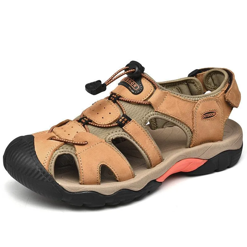 Summer handmade top cowhide outdoor river tracing casual men's beach shoes