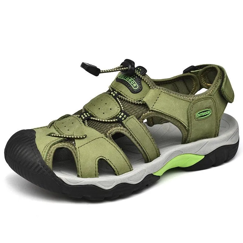 Summer handmade top cowhide outdoor river tracing casual men's beach shoes