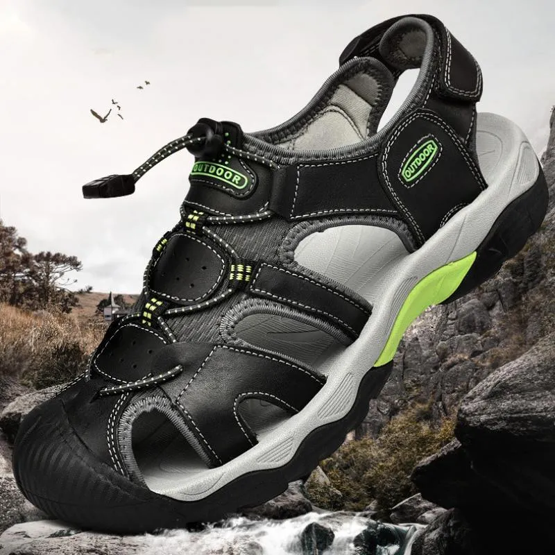 Summer handmade top cowhide outdoor river tracing casual men's beach shoes