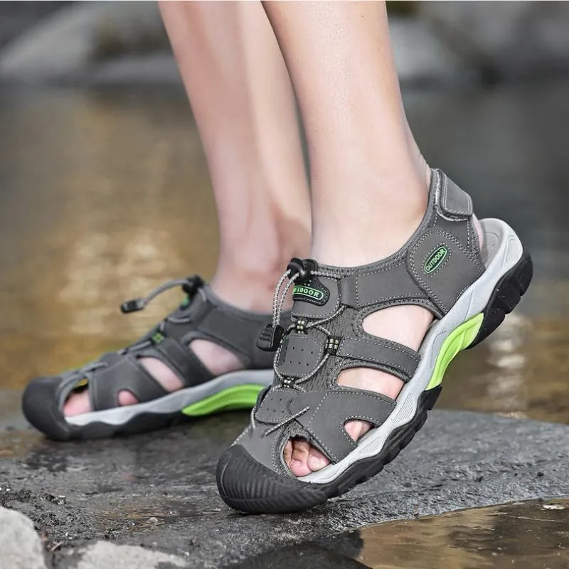 Summer handmade top cowhide outdoor river tracing casual men's beach shoes