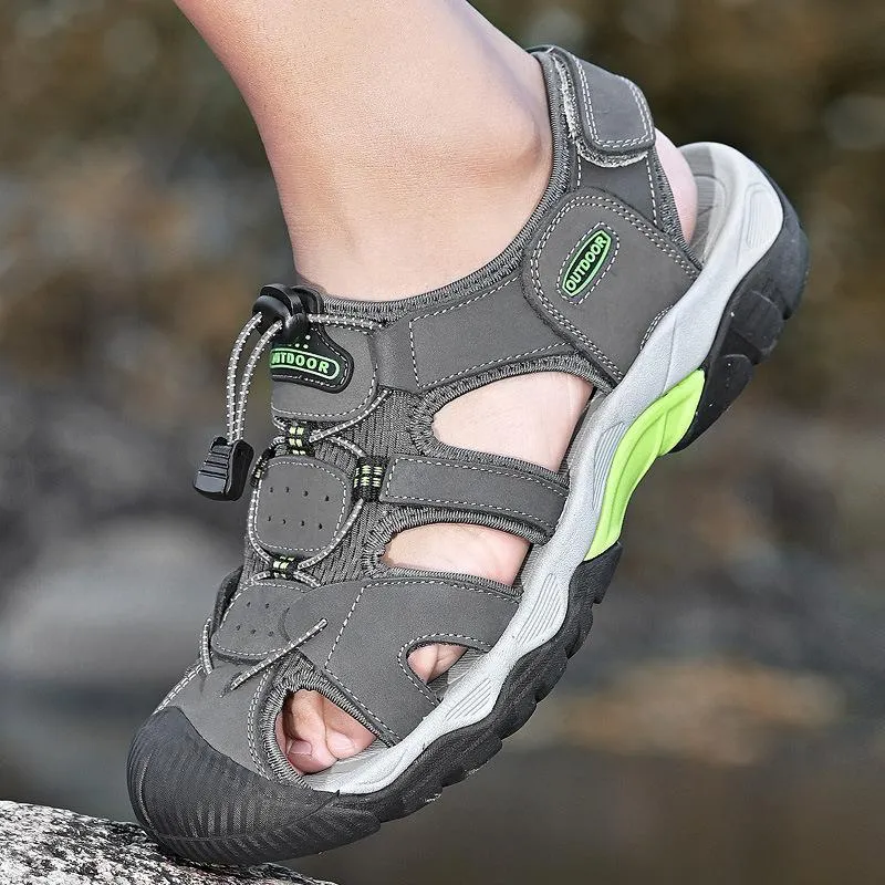 Summer handmade top cowhide outdoor river tracing casual men's beach shoes