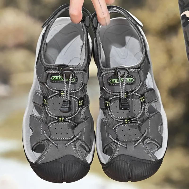 Summer handmade top cowhide outdoor river tracing casual men's beach shoes
