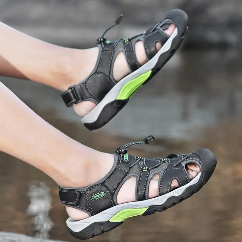 Summer handmade top cowhide outdoor river tracing casual men's beach shoes