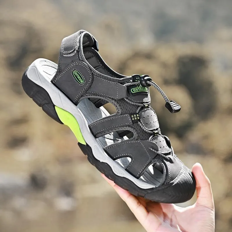 Summer handmade top cowhide outdoor river tracing casual men's beach shoes