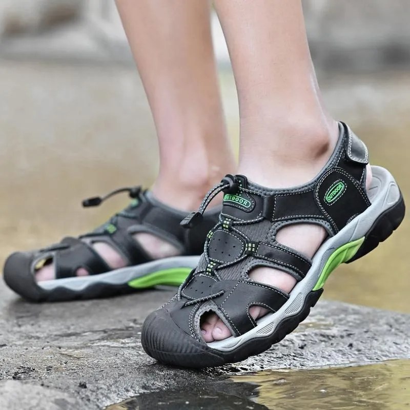 Summer handmade top cowhide outdoor river tracing casual men's beach shoes