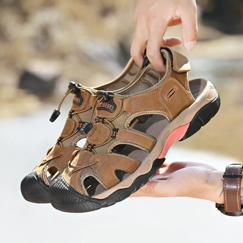 Summer handmade top cowhide outdoor river tracing casual men's beach shoes