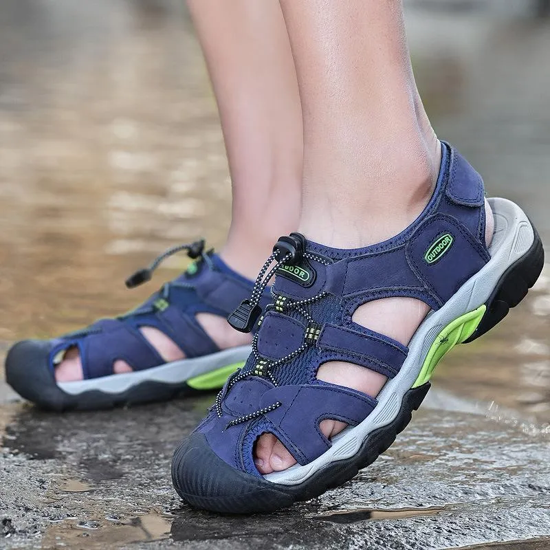 Summer handmade top cowhide outdoor river tracing casual men's beach shoes