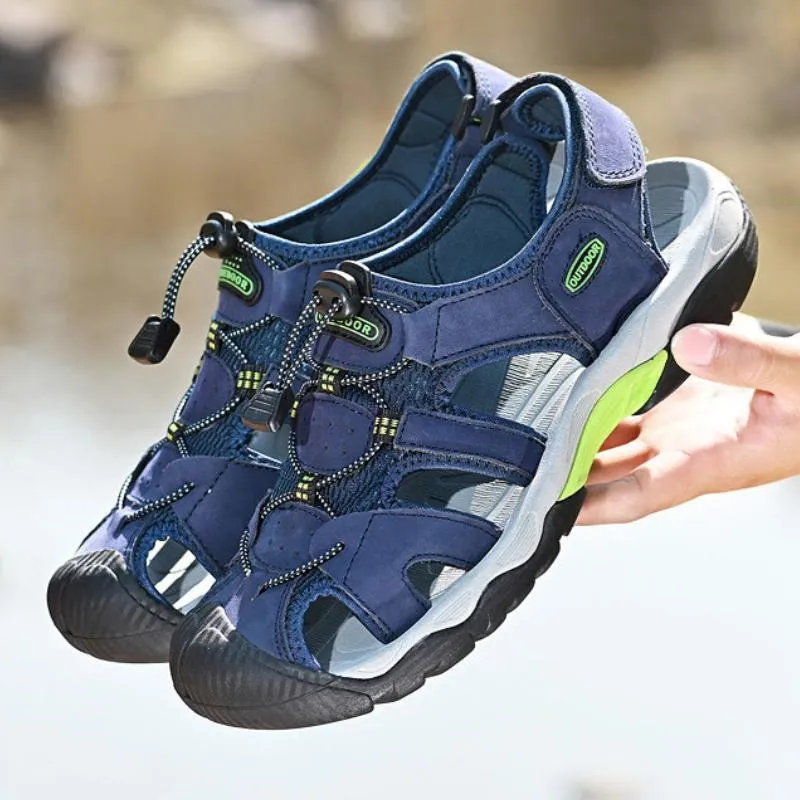 Summer handmade top cowhide outdoor river tracing casual men's beach shoes
