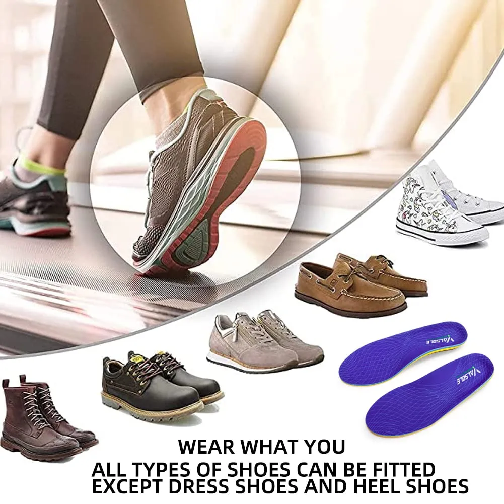 VALSOLE Heavy Duty Support Pain Relief Orthotics - 220  lbs Plantar Fasciitis High Arch Insoles for Men Women, Flat Feet Orthotic Insert, Work Boot Shoe Insole, Absorb Shock with Every Step