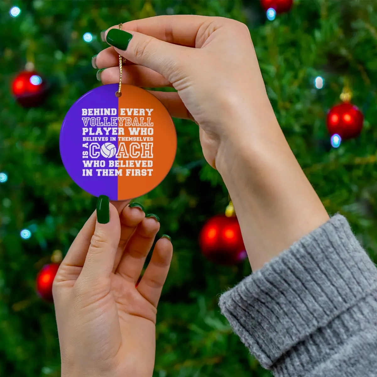 Volleyball Coach Christmas Ornament - Blue & Orange