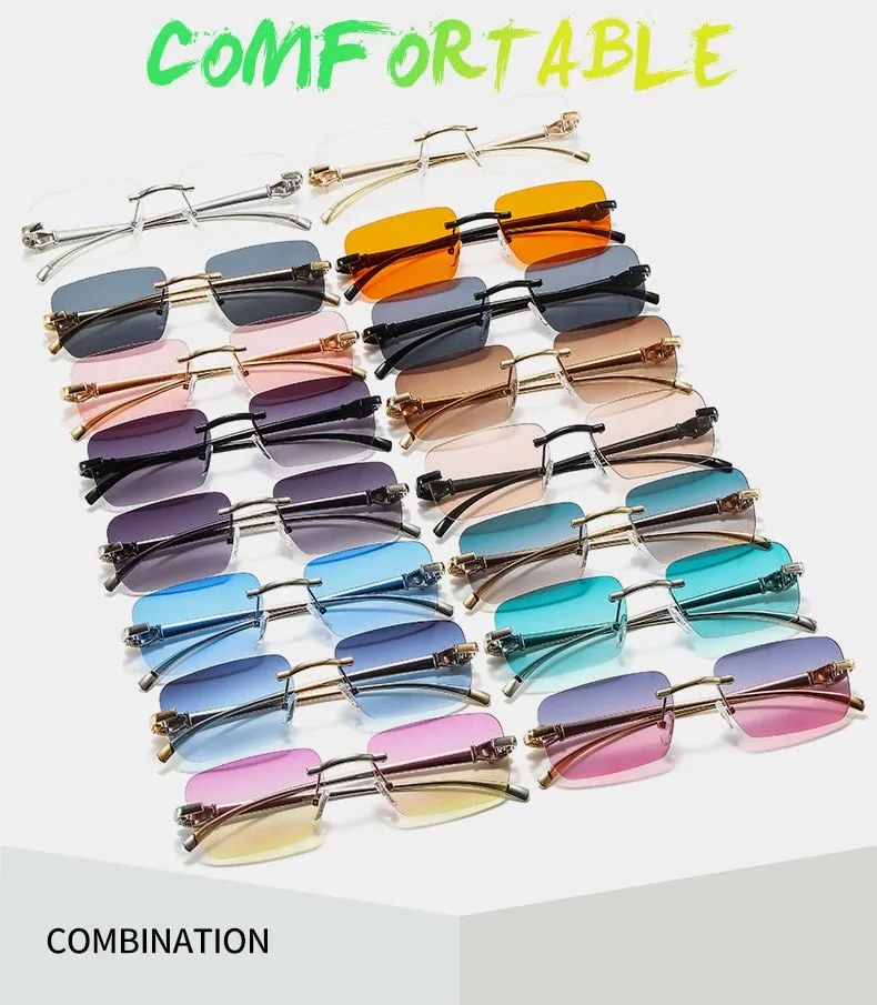 Women's Vintage Fashion Designer Rimless Small Square Sunglasses